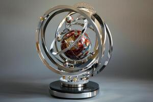 Elegant armillary sphere with planets orbiting the sun photo