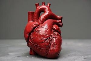 Anatomical heart model resting on a table photo