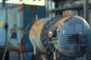Old rusty industrial machine part showing signs of age and wear photo