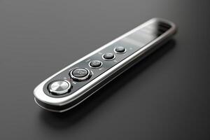 Modern remote control with sleek design lying on dark background photo