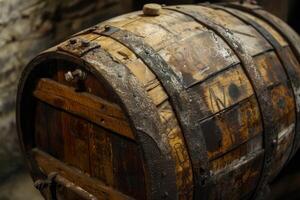 Old wooden barrel showing the passing of time in a wine cellar photo