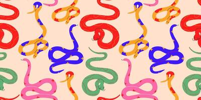 Snake seamless pattern.Hand drawn colored snakes collection.Chinese new year symbol.Year of the snake background for design fabric, packaging,print. Hand drawn trendy illustration EPS10 vector