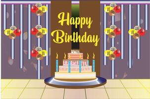 Birthday celebration stage with well decorated colorful balloon and gradient background. vector