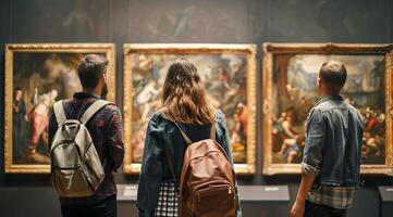 Students visiting the museum of art painting and enjoying the art gallery. photo