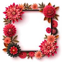 Red And Black Paper Flower Frame On White Background. photo