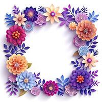 Colorful Paper Flower Border Frame on White Background. photo