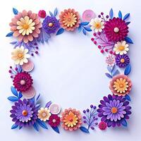 Colorful Paper Cut Flower Border Frame on White Background. photo
