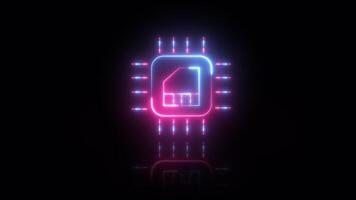 Glowing neon Team Chip microchip processor icon sign animation. video