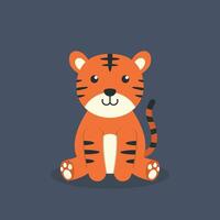 cute sitting tiger in flat design vector