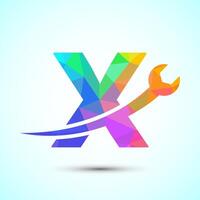 Graphic alphabet X with wrench. Logo for mechanical, technology, repair service , automotive business low poly Style vector