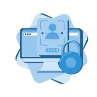 A computer with a padlock and a person's face vector