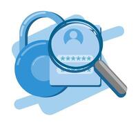 A magnifying glass and a padlock icon vector