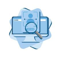 A computer screen with a magnifying glass and a person's face vector