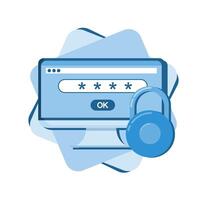 A computer with a padlock and a lock icon vector