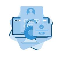 A computer with a padlock and a credit card vector