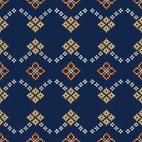 Blue color background wallpaper pixel art fabric pattern motif cross stitch. vector