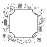 A Frame For a Holiday in the Style of Line art. Festive Garland with Flags and Balloons. Black And White Illustration vector