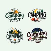 A set of illustrations of the Camping Logo with forest trees, tent, and campfire vector