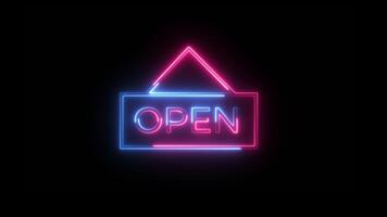 Glowing neon Open icon sign animation. video