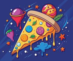 pizza slice is floating in space vector