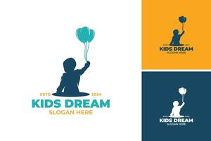 Children holding balloon logo design template vector