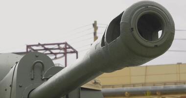 A dramatic sequence highlights a tanks power in an urban setting video