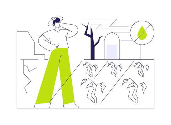 Desertification and drought abstract concept illustration.