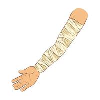 Bandaged hand in flat design. Broken human arm with bandage dressing. illustration isolated. vector