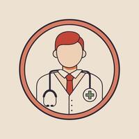 Medical Doctor Icon with Stethoscope, Healthcare Cross, and Circular Frame Design vector