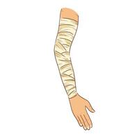 Bandaged hand in flat design. Injured human arm with bandage compression. illustration isolated. vector