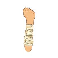 Bandaged arm in flat design. Injured body part with bandage dressing. illustration isolated. vector