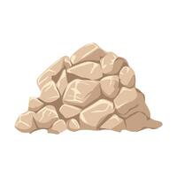 Building stones in pile in flat design. Construction materials, brown rocks heap. illustration isolated. vector