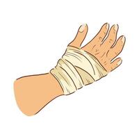 Bandaged hand palm in flat design. Wrist with trauma in bandage apply. illustration isolated. vector