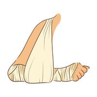 Bandaged hand with support in flat design. Broken arm and wrist in gypsum. illustration isolated. vector