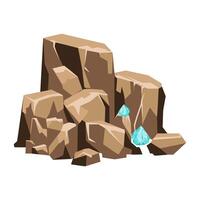 Blue crystals in rocks in flat design. Mining shiny diamonds in quarry. illustration isolated. vector
