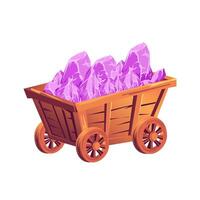Mining cart with pink crystals in flat design. Wheelbarrow with treasure. illustration isolated. vector