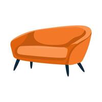 Orange rounded sofa in flat design. Modern couch with legs for interior. illustration isolated. vector