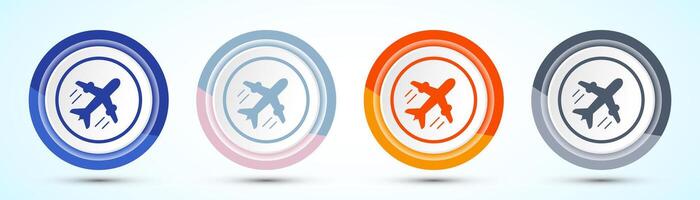 Airplane Icon Button Design Illustration. Flight Transport Sign. Travel, Four color button design set vector