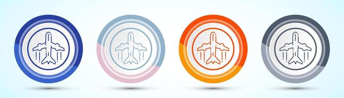 Airplane Icon Button Design Illustration. Flight Transport Sign. Holiday symbol, Four color button design set vector