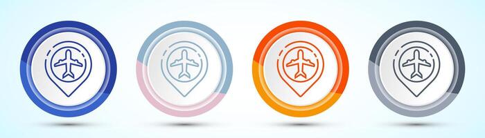 Airplane Icon Button Design Illustration. Transport Sign. Travel, Holiday symbol, Four color button design set vector