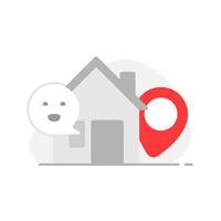 illustration of empty house silhouette with a location pin, no address or location added. missing location information, undefined address, or blank map markers in digital app, websites, or ui vector