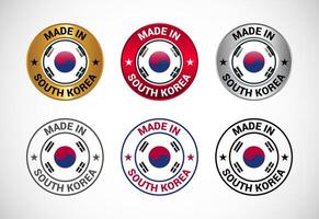 Made in South Korea label icon with flag. Icon set for business, badge, seal, sticker, logo, and symbol vector