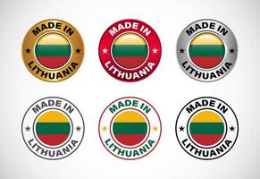 Made in Lithuania label icon with flag. Icon set for business, badge, seal, sticker, logo, and symbol vector
