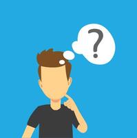 Young Man Problem Solving Concept - Man Thinking To Solve Problem - Cartoon Thoughtful Pose With Question Mark - flat cartoon illustration character vector