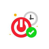 illustration of auto off feature with a power, clock, and check mark icon. Represents energy saving or automatic shutdown functionality. for use in technology, electronics, or ui designs vector