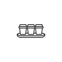 A black and white line icon of three cups on a tray vector