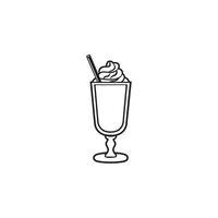 Ice cream with a straw icon in a line drawing vector