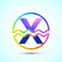 English alphabet X in a circle with water waves. Water wave logo design low poly style vector