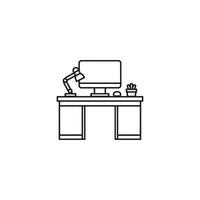 Computer desk icon line illustration vector