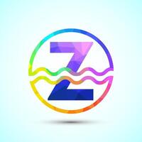 English alphabet Z in a circle with water waves. Water wave logo design low poly style vector